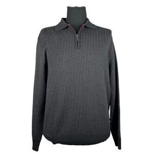 Point Of Italy Gray Stripe Merino Wool Knit Sweater - Men’s XXL